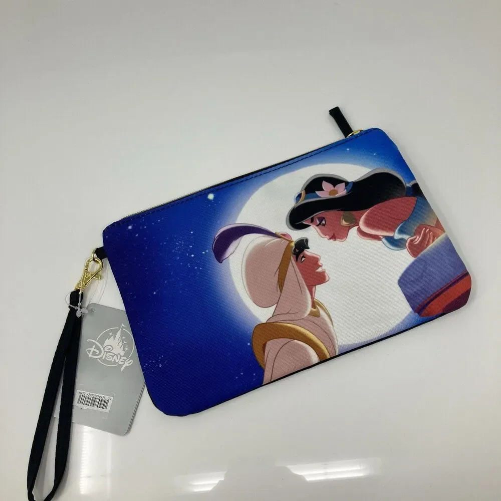 Disney Wristlet Aladdin Embroidered Princess Jasmine Travel Pouch Black Gold